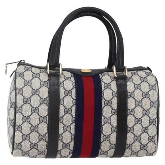 GUCCI GG Supreme Sherry Line Boston Bag PVC Navy Gold 40 3841 Auth 147499 - Picture 2 of 16